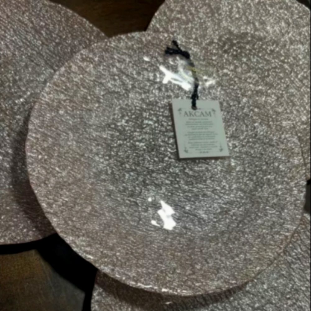 x4 AKCAM Salad SIDE PLATES PINK SPARKLE Texture NEW!!! SHIMMER GLASS 8.25” - Picture 2 of 6